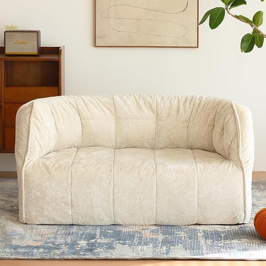 N&ampV Mid Century Brigantin Deep Relaxation Sofa Soft Premium Chenille for Living Room Bedroom and Office (Ivory ThreeSeater)