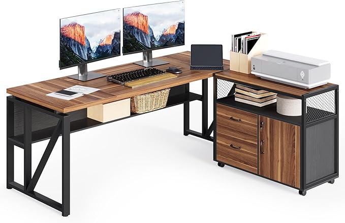 LITTLE TREE 63-Inch Office Desk with 31.5-Inch Lateral File Cabinet Study Writing Desk Computer Desk for Home Office