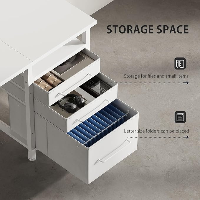 47 Computer Desk with Drawers Desks for Bedrooms Writing Desk with Storage Work Desk for Small Space White