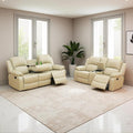 Faux Leather Manual Recliner Sofa Set Luxury Recliner Couch Set in 2 Piece Living Room Furniture Sets Reclining Sofa Loveseat with Cup Holders/Storage for Living Room/Office/RV Car Beige