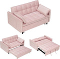 55 Modern Velvet Loveseat Sleeper Sofa 3-in-1 Convertible Pull-Out Bed with Adjustable Backrest 2 Pillows &amp Side Pockets Small Pull Out Couch for Living Room Apartment(Pink)