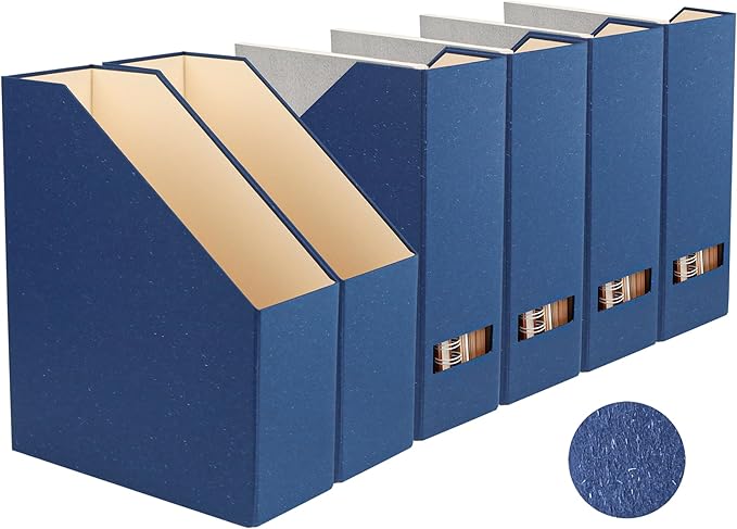 Magazine Holder - File Holder and Desk Organizer Cardboard Book Organizer and Storage Box for Documents Magazine Holder Rack for Office Home and Classroom (Classic Blue 6-Pack)