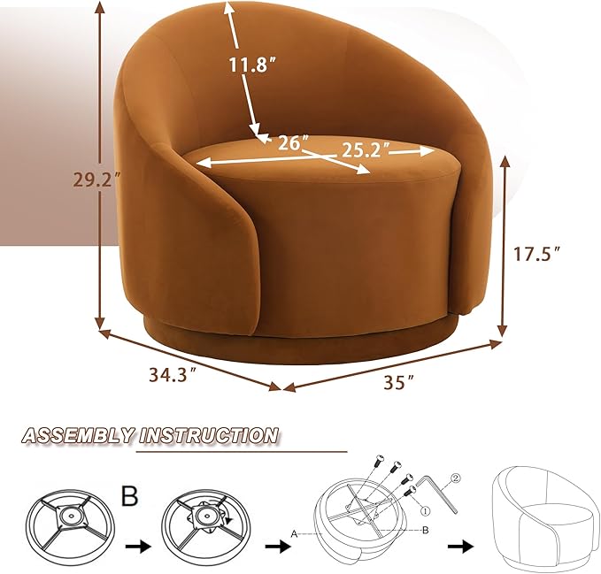 Swivel Accent Chairs Set of 2 Swivel Velvet Chair for Living Room No Assembly Small Comfy Round Barrel Armchair for Bedroom Office Waiting Room Orange