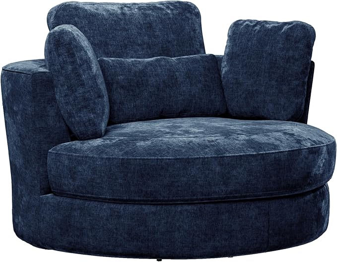 Chifee &amp Vingol 50.2 Oversized Swivel Accent Chair Upholstered Round Barrel Chair with Pillows Swivel Chairs for Living Room BedroomChenilleNavy