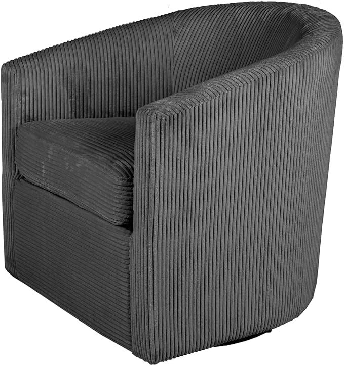 Corduroy Swivel Chair with U-Shaped Back 360° Rotating Accent Chair Fully Assembled Modern Barrel Chair for Living Room Bedroom Reading Nookc (Dark Grey)