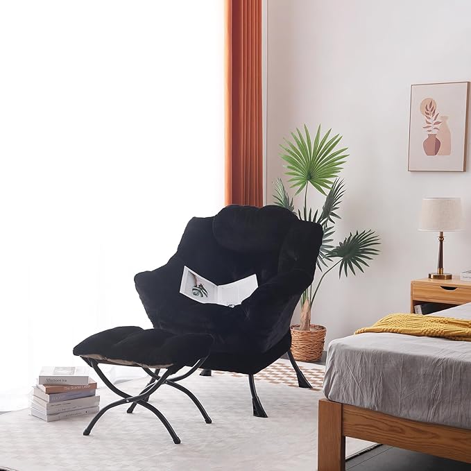 LITA Modern Accent Leisure Upholstered Sofa Chair Lounge Reading Chair with Armrests and a Side Pocket for Living Room Bedroom &amp Small Space Plush Black