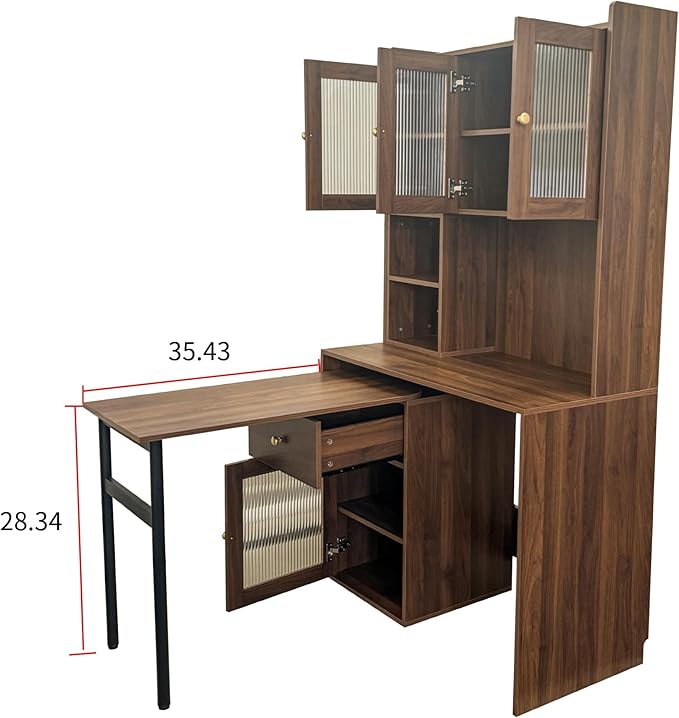 LUMISOL L Shaped Computer Desk with 90 Degree Rotating Desktop Home Office Desk with Hutch &amp Bookshelf Multi-Functional Woking Table with Storage Drawers for Study Room Office Living Room Walnu