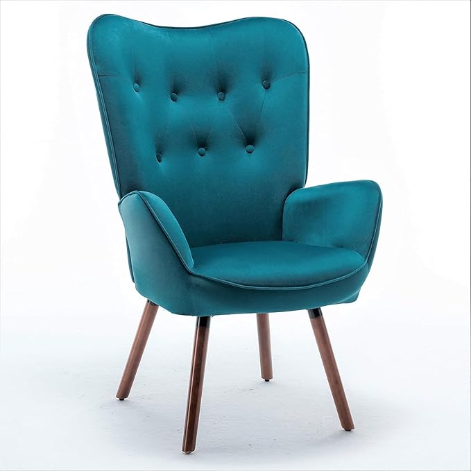 Chic Accent Arm Chairs for Living Room Bedroom or Home Office Button-Tufted Midcentury Armchair with Wingback Design and Splayed Legs Greynish Blue