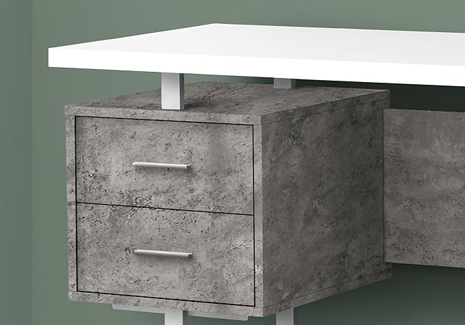 Monarch Specialties I 7633 Computer Desk Home Office Laptop Left Right Set-up Storage Drawers 60 L Work Metal Laminate Grey White Contemporary