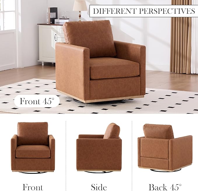 Aoiy &amp Wifon 30.7 W Swivel Accent Chair Set of 2 Mid Century Modern Swivel Chairs for Living Room Comfy Small Accent Chair PU Leather Brown
