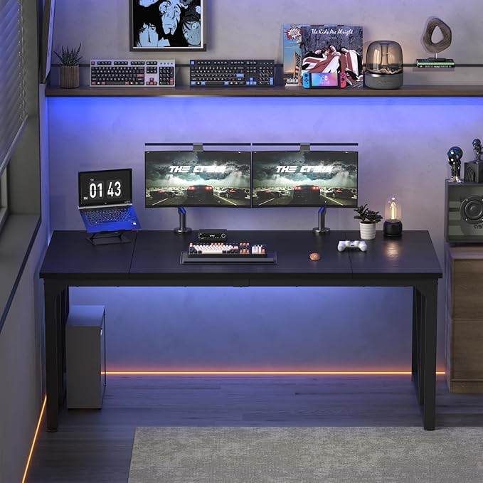 70×30.7 Inch Computer Desk with Deeper &amp Thicker Desktop Executive Office Desk with Metal Frame Gaming Writing Work Desk for Home Office Study Bedroom Work from Home (Black)