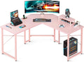 AODK L Shaped Gaming Desk Computer Corner Desk PC Gaming Desk Table with Large Monitor Riser Stand for Home Office Sturdy Writing Workstation51 * 19 inchPink