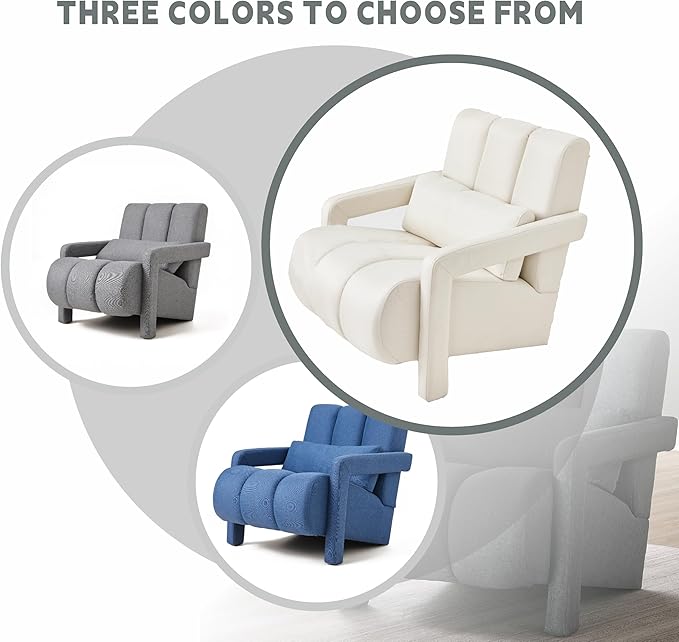 Accent Chair Modern Upholstered Armchair with Pillow Breathable Linen Fabric Comfy Reading Chair for Living Room Bedroom Small Spaces Office Study Grey