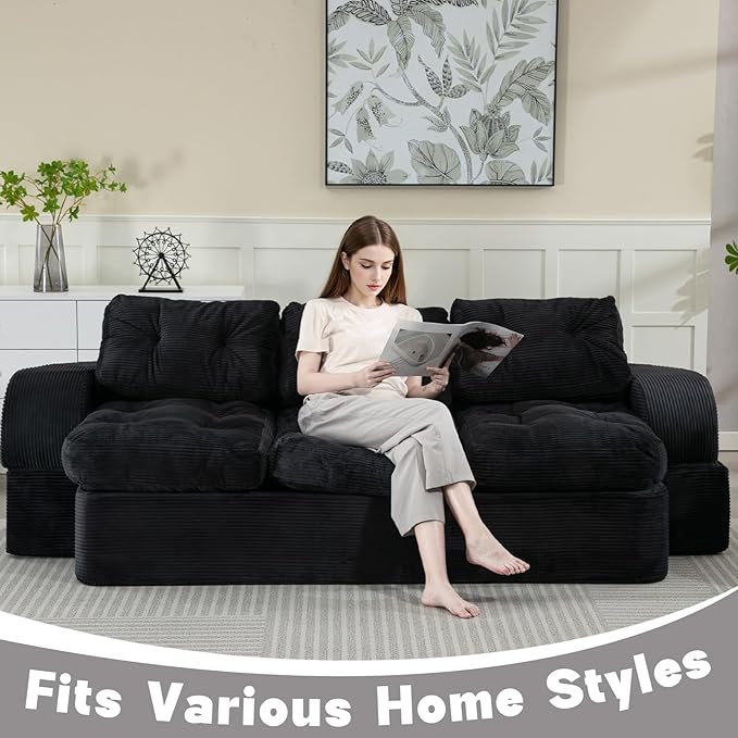 from Couch to Cloud: 3-Seater Boneless Sofa Bed for Small Spaces Cozy Tufted Corduroy Sleeper for Modern Adults No Assembly Needed Ships Compressed