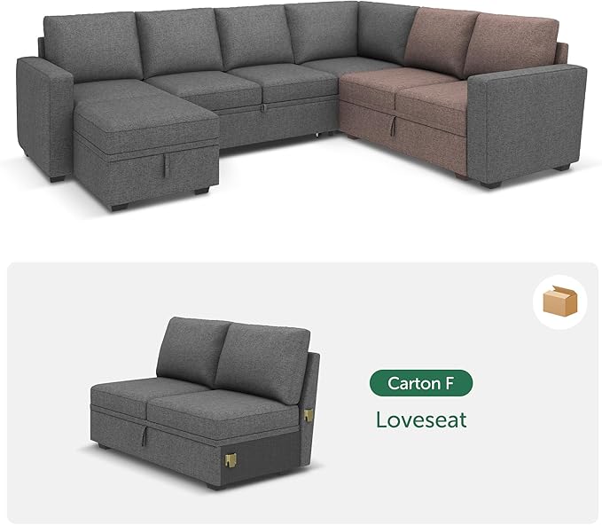 HONBAY Storage Loveseat for Modular Sleeper Sofa with Pull Out Bed Double Seat with Storage for Couch Bed Dark Grey