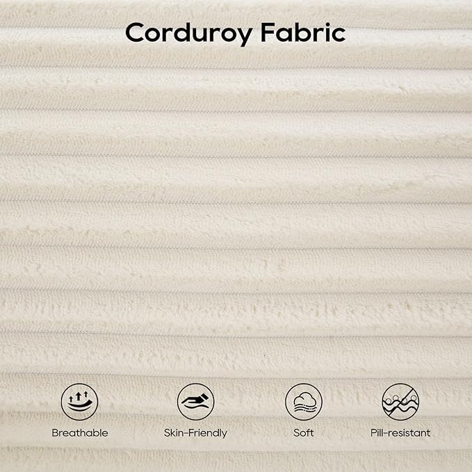 Anwick 2 in 1 Convertible Sleeper Sofa Bed 72 Corduroy Loveseat Sofa w/ 2 Pillows Oversized Chaise Lounge Chair Indoor Pull Out Couch Bed for Small Spaces/Living Room/Bedroom No Assembly (Beige)