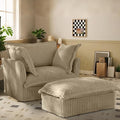 49''W Corduroy Chaise Lounge Chair Indoor Oversized Upholstered Sleeper Sofa with Movable Ottoman and 2 Pillows Removable Sofa Cover for Living Room Home Theater Apartment(Camel)