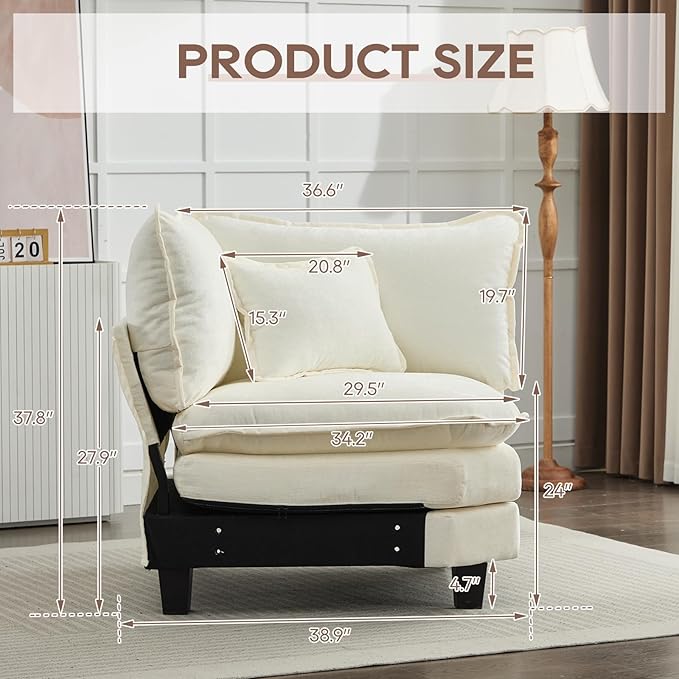 IPKIG Corner Seat Module for Modular Sectional Sofa Corner Module for Customizable Sectional Sofa Couch (Beige Corner Seat Module)