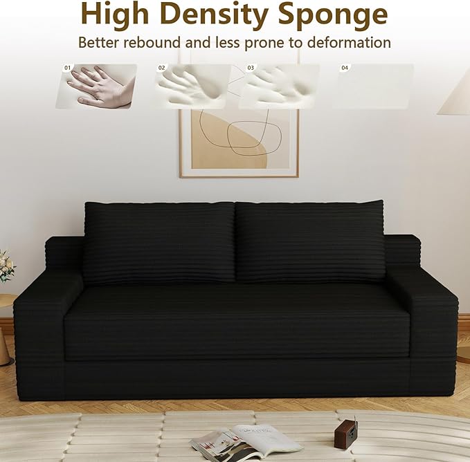 70.78 Loveseat Sofa Modern Small Corduroy Couch Comfy Deep Seat for Living Room Bedroom Apartment Home Office No Assembly Black