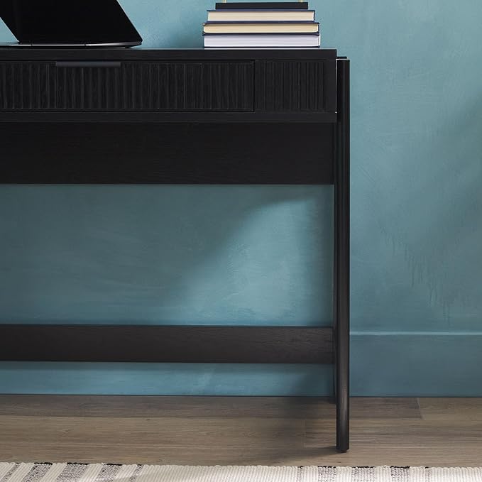 Walker Edison Transitional Style Furniture Reeded Detail Lift-Top Desk with Drawer and Storage Cubby Sitting to Standing Desk Soft Self-Close Desktop 38 Inch Black