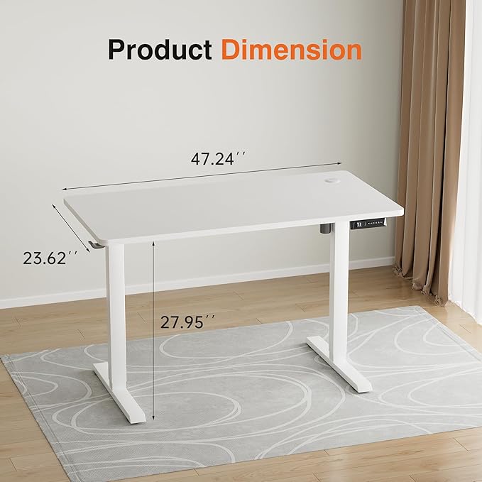 Furmax Electric Standing Desk 47 x 24 Inches Height Adjustable Desk with Removable Casters Home Office Computer Desk (White)