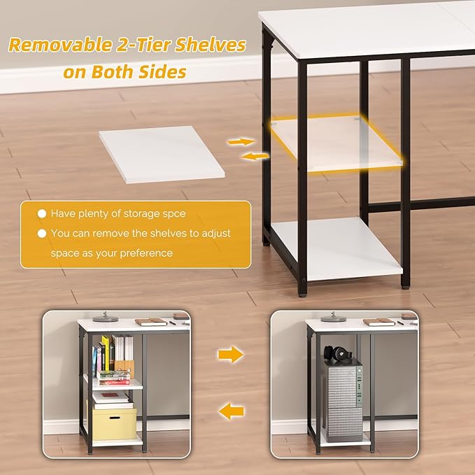 Elephance L-Shaped Desk with Shelves Computer Corner Desk Home Office Writing Workstation Gaming Desk PC Laptop Table with Storage