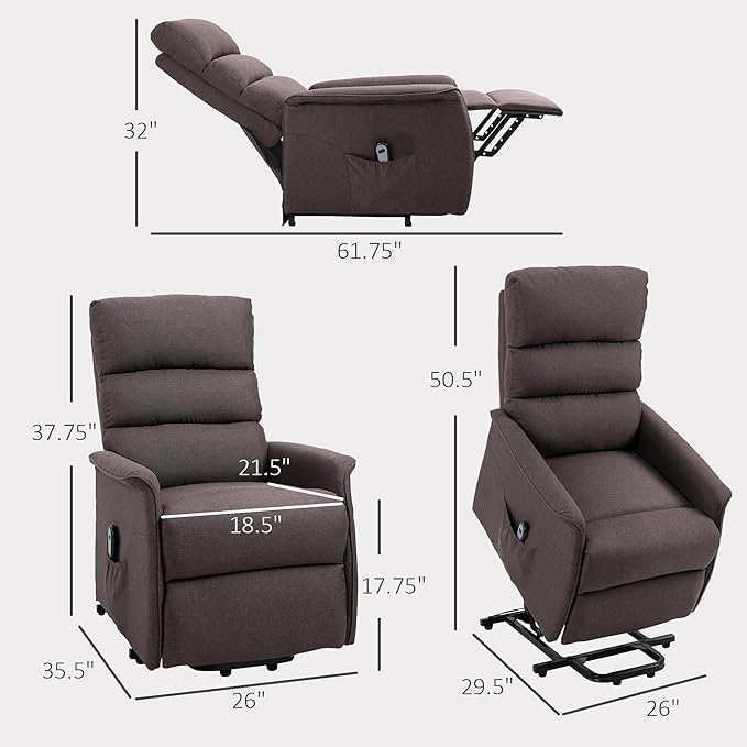 HOMCOM Power Lift Recliner Chair for Elderly Easy Assembly Fabric Lift Chair for Adults Recliner Sofa with Remote Control Side Pockets for Living Room Brown