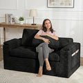 Boneless Loveseat Sofa 60in Cloud Couch Sofa for Living Room 2 Seater Modern Lounge Sleeper Couch with Removable Cover Corduroy with Armrest Seat Cushion &amp Pillows for Small Spaces Black