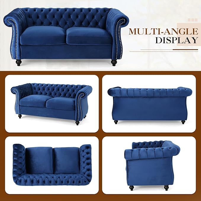 61W Mid Century Modern Chesterfield CouchUpholstered Velvet Loveseat Sofa with Button Tufted &amp Rolled ArmrestsDeep Seat Comfy Sofa with Nailhead Trim &amp Gourd Legs for Living RoomApartment(