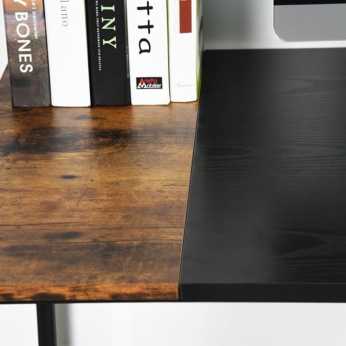 FurnitureR 47.2 inch Study Writing Table with Storage Shelves Space Saving for Home Office Modern Simple Style PC Metal Frame Computer Desk Black&ampBrown