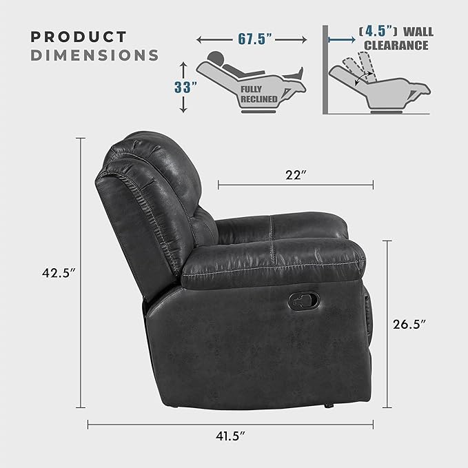 Lexicon Rocker Recliner Chair for Living Room Wall Hugger Manual Recliner Chairs Textured Microfiber Upholstered Rocking Reclining Chair Home Theater Seating Required Assembly Black