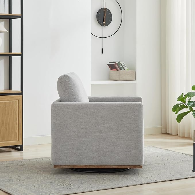 360° Swivel Accent Chair Square Modern Comfy Chair with Metal Base &amp Thicked Cushion Upholstered Lounge Reading Armchair Cloud Sofa Chairs for Living Room Bedroom Office(Chenille Light Gray)