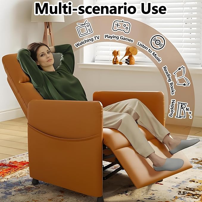 Black Power Recliner Chairs for Adults Lash Chair &amp Lay Flat Recliner for Small Spaces Living Room Bedroom Offices Theater Adjustable Footrest &amp Backrest/Side Pockets/USB (Brown)