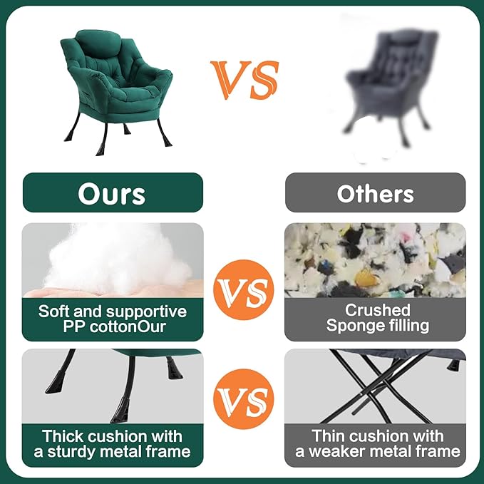Lazy Chair Large Accent Chair Modern Comfy Armchair Dark Green Chair for Living Room Bedroom Dorm Room Office Apartment Reading Relaxing Use
