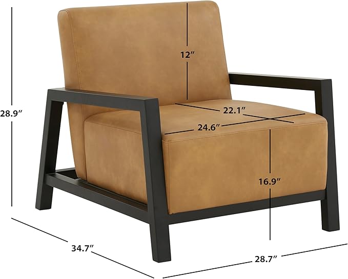 SAFAVIEH Couture Collection Roselle Mid-Century Modern Brown Vegan Leather/Black Solid Wood Accent Chair for Living Room Home Office Study Bedroom