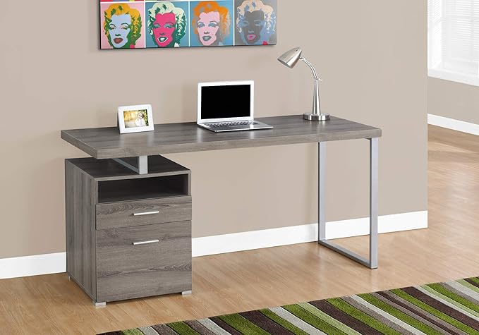Computer Desk Home Office Laptop Left Right Set-up Storage Drawers 60 l Work Brown Laminate Grey Metal Contemporary ModernTaupe