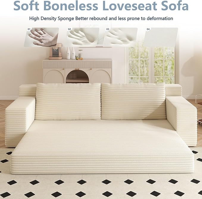 70.87 Loveseat Sofa Comfy Deep Seat Modern Small Corduroy Couch for Living Room Bedroom Apartment Home Office No Assembly Beige