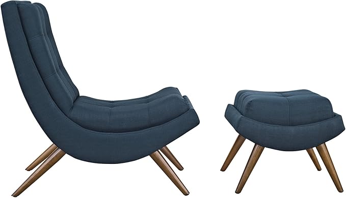 Modway Ramp Fabric Upholstered Lounge and Ottoman 2-Piece Set in Azure