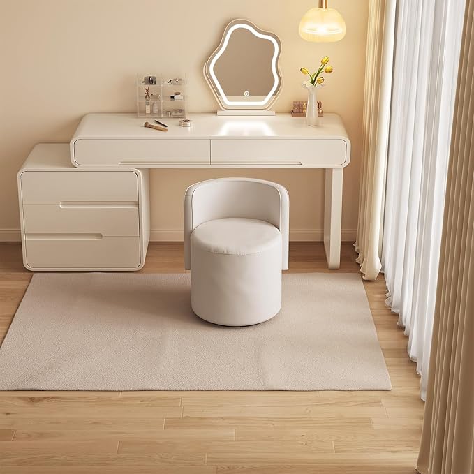 360° Swivel Vanity Chair with Back Modern Upholstered Leather Makeup Chair Comfortable Armless Accent Stool for Bedroom Living Room or Dressing Table Gray