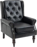 Homtique Faux Leather Accent Chair Modern Living Room Chairs Button Tufted Wingback Armchair with Wood Legs Upholstered Bedroom Chair with Rivet Decoration Leisure Reading Chair Black