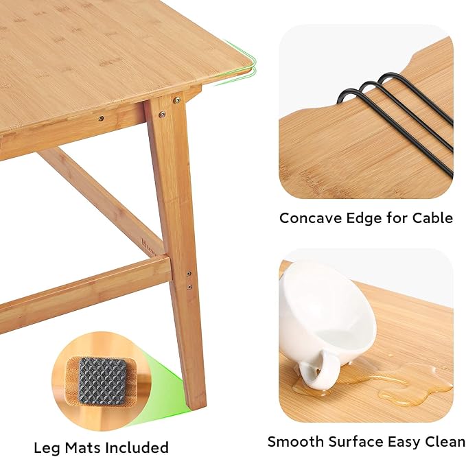 Nnewvante Writing Computer Desk 31.5 Bamboo Home Office Table with Large Drawer Modern Furniture Simple Study Makeup Workstation