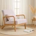 Joysoul Modern Accent Chair - Mid Century Modern Armchair with Waist Cushion &amp Solid Wood Frame Upholstered Lounge Chair for Living Room Bedroom Office(Cream)