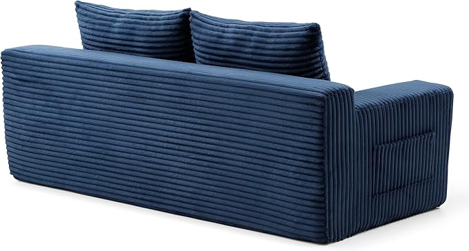 73 Convertible Sofa Bed Pull Out Loveseat Sleeper Sofa with Side Pockets 2 in 1 Folding Couch Bed Fold Out Floor Couch Lounge Sofa with 2 Pillows for Living Room Apartment (Blue)