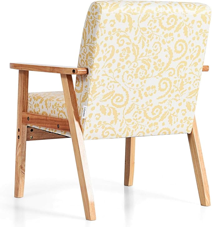 2PCS Yellow Floral Accent Chair Armchair Upholstered Lounge Chair With Soft Thick Cushion Ergonomic Armrest Non-Slip Foot Pads Rubberwood Construction Suitable For Living Room Study Balcony Office Use