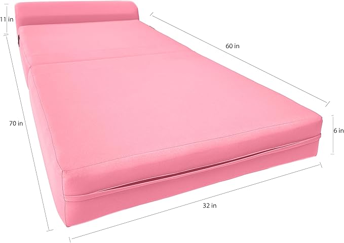 D&ampD Futon Furniture Sleeper Chair Folding Foam Bed Portable Studio Guest Sofa Beds 6 x 32 x 70 Pink