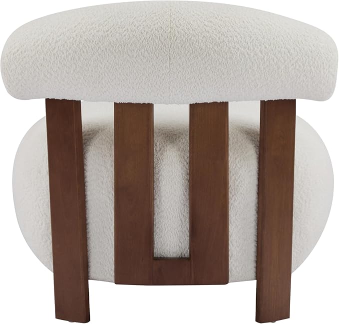 Christopher Knight Home Elvina Boucle Fabric Accent Chair Solid Wood Single Lounge Sofa Bedroom Comfy Reading Chair for Modern Minimalist Style Living Room/Home Office Milky White+Walnut