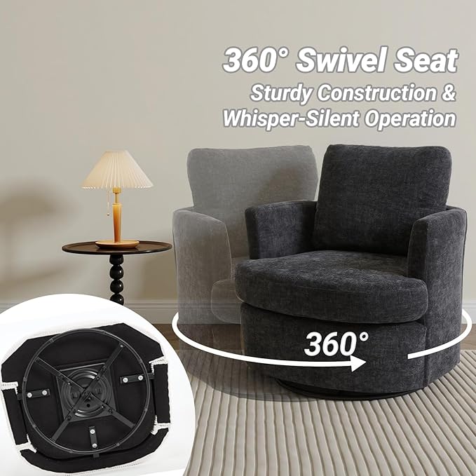 Vanity ChairSwivel Accent Chair 360 Degree Round Swivel Barrel Chair Upholstered Comfy Swivel Chairs for Living RoomAccent Chairs for Bedroom Reading RoomPowder RoomBlack