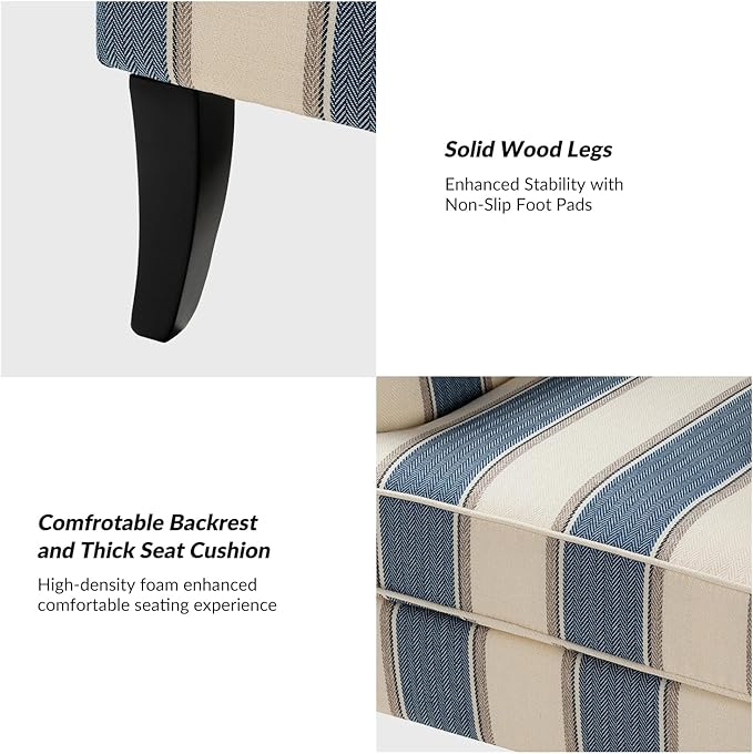 HULALA HOME Modern Accent Chair for Living Room Upholstered Fabric Single Sofa Chair Wingback Armchair with Wooden Legs for Bedroom Office Reading or Waiting Room Stripe Blue