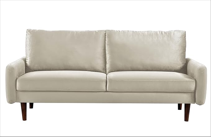Kent Velvet Sofa for Modern Living Rooms and Compact Spaces Comfy 3 Seater Couch Studio Apartment Furniture with Sleek Design Ivory