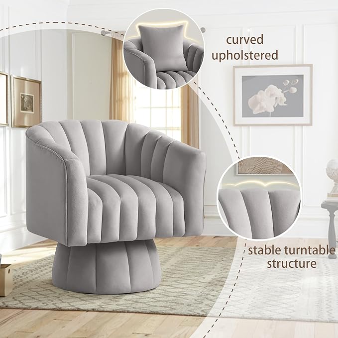 YSICK Swivel Accent Chair360°Swivel Barrel Chairs Mid-Century Chair with Wide Upholstered Modern Velvet Fabric Round Armchair for Living Room Lounge Bedroom
